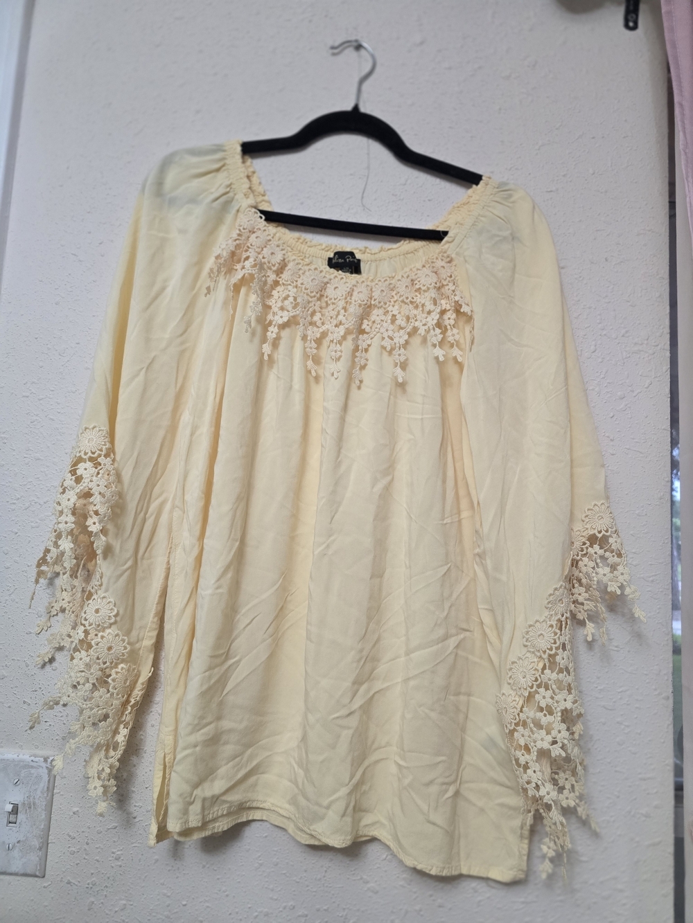 Melissa Paige Pale Yellow Crochet Trim Peasant Tunic